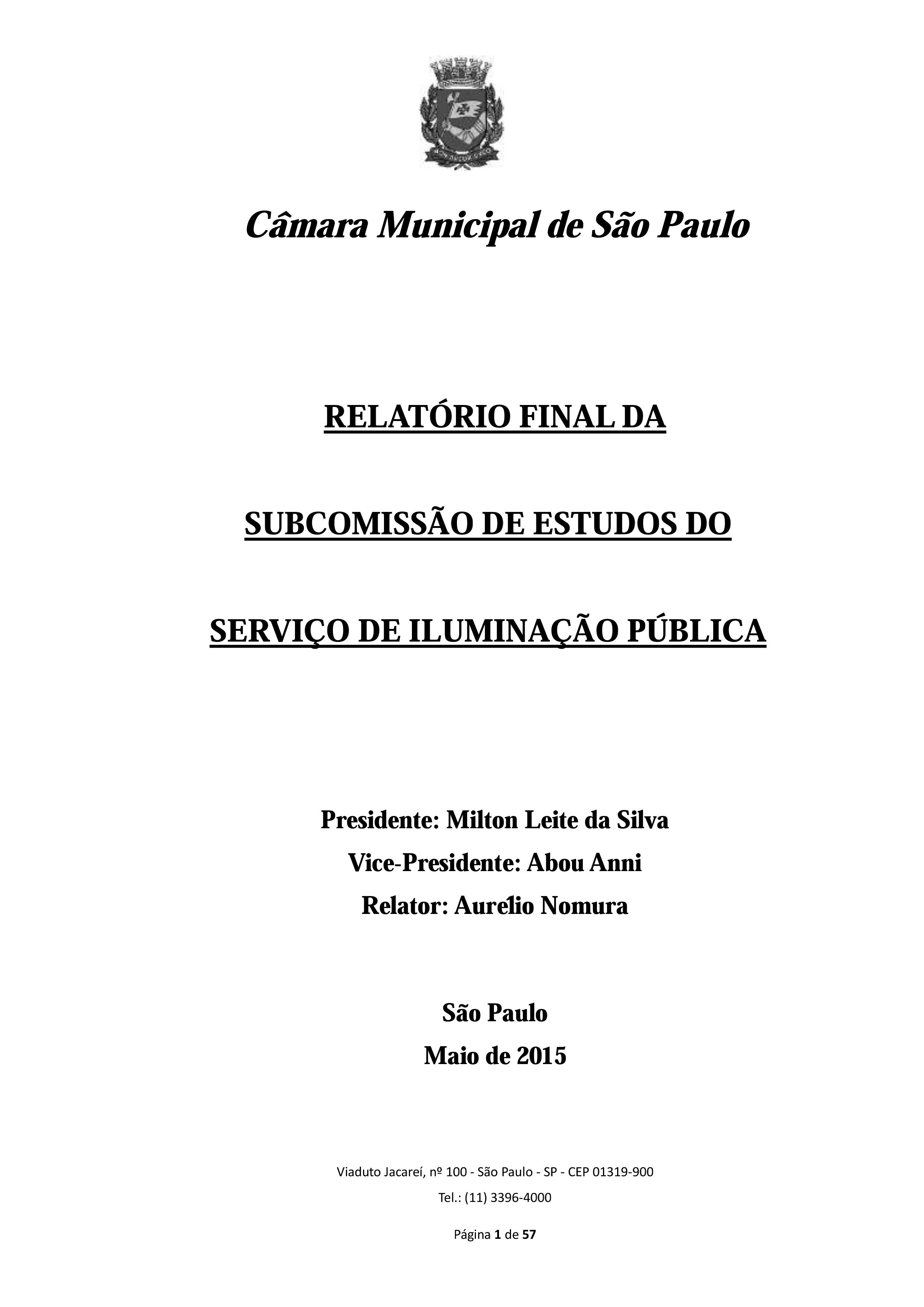 Relatório Final da Subcomissão de Estudos do Serviço de Iluminação Pública